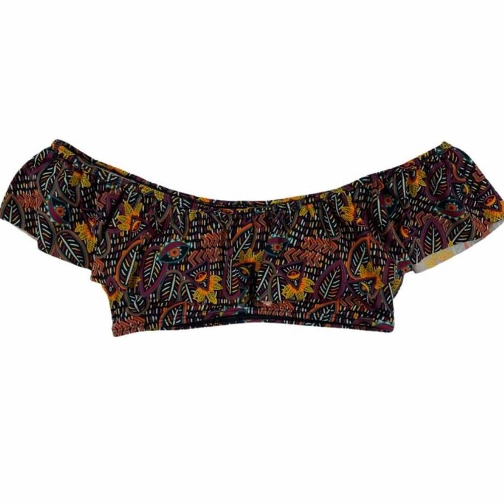 LA Hearts Ruffled Flounce Off Shoulder Bikini Top Funky Tribal Print  Small